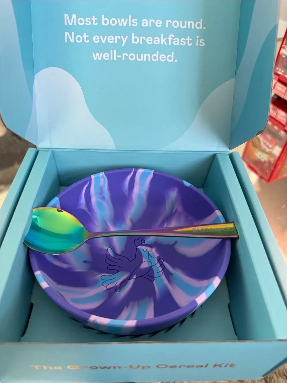 Iridescent Spoon & Purple Swirl Silicone Bowl Set